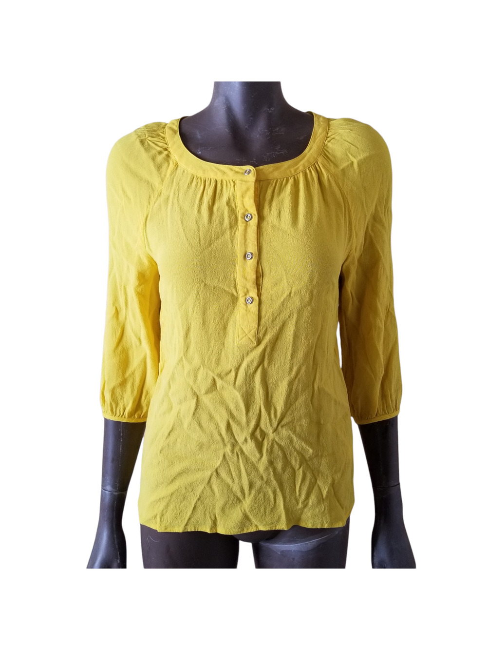 Gap Womens Medium Gold Yellow Tunic Blouse Viscose 4 Button Pullover Long Sleeve